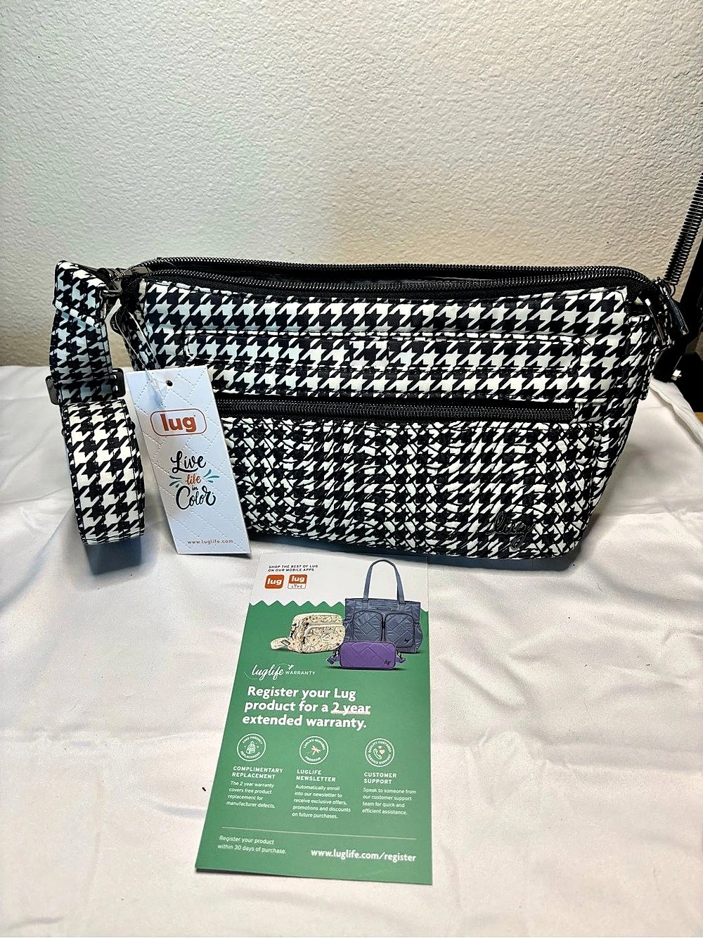 Lug Dash Convertible Crossbody Bag Houndstooth Black & White NWT